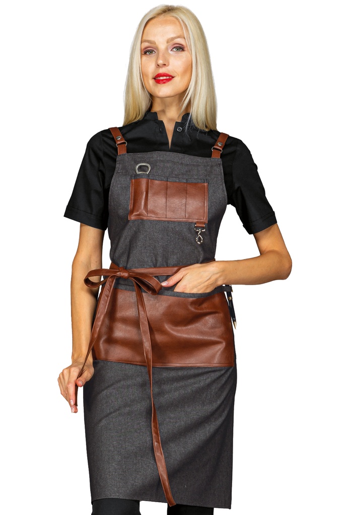 Grembiule Bristol  con inserti e lacci in pelle - 100% Cotone
