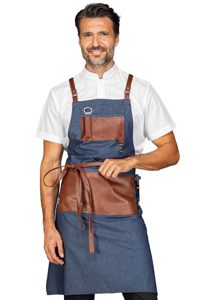 Grembiule Bristol con inserti e lacci in pelle - 100% Cotone