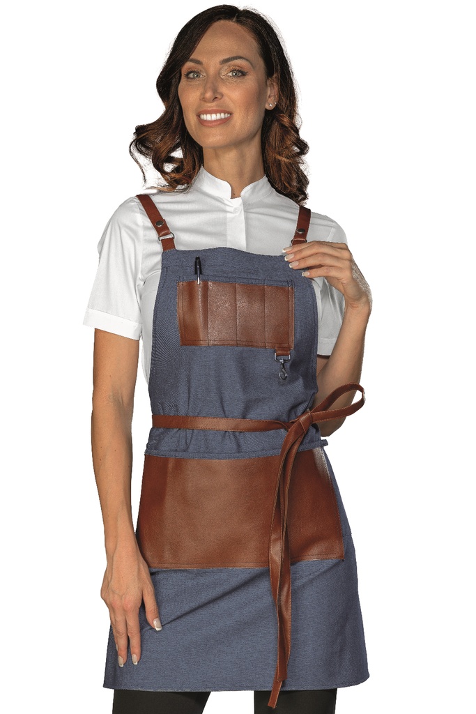 Grembiule Bristol short con inserti e lacci in pelle - 100% Cotone