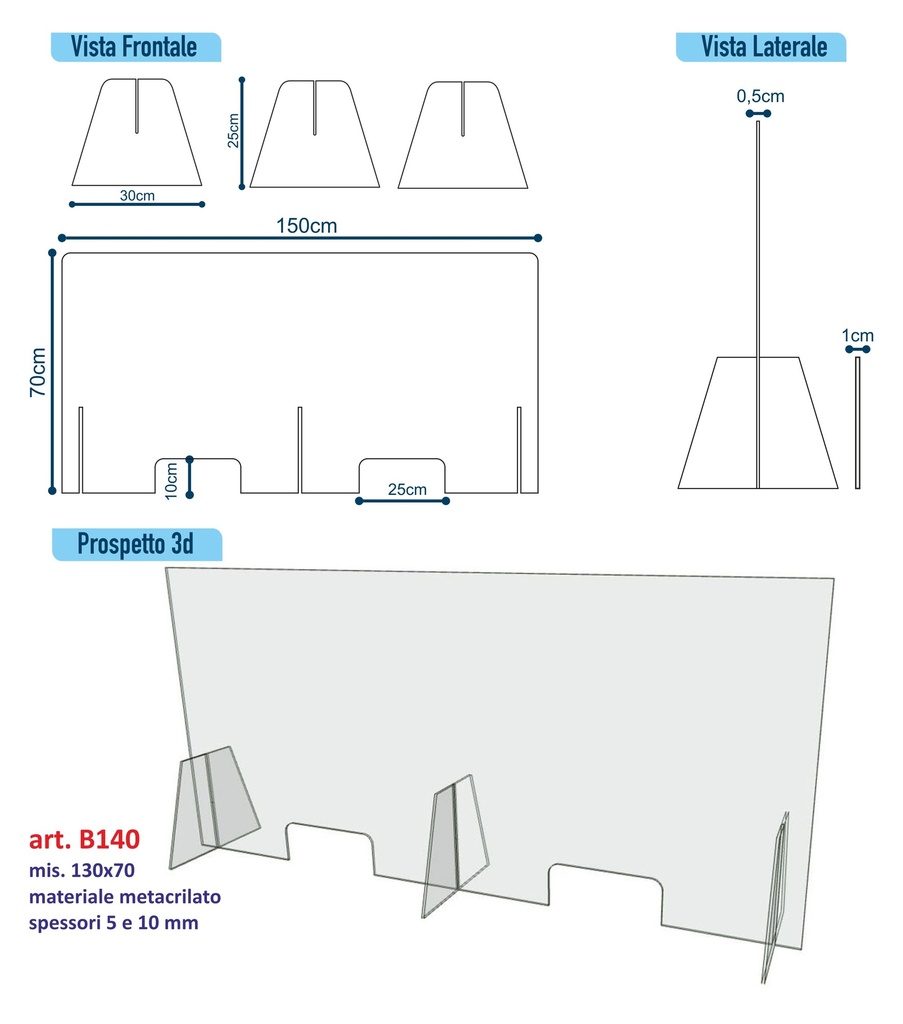 BARRIERA ANTIDROPLET DIMENSIONE cm.130x70
