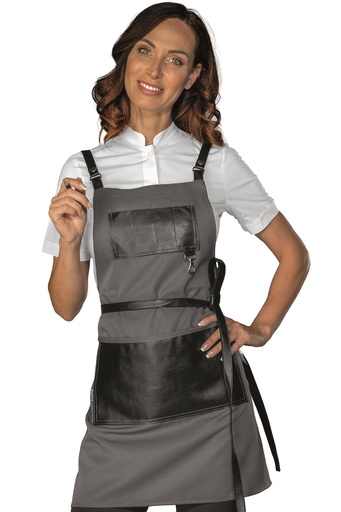 [MG-07166] Grembiule Bristol short  con inserti e lacci in pelle - 100% Poliestere