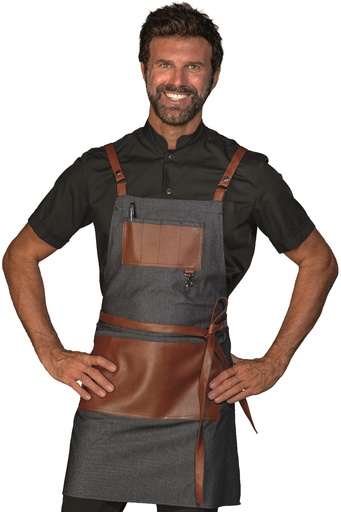 Grembiule Bristol short con inserti e lacci in pelle - 100% Cotone