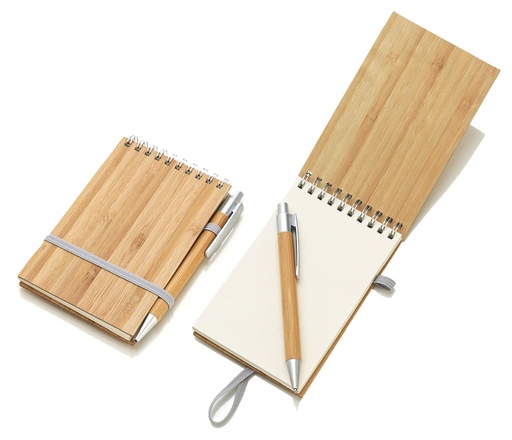 [MG-02176] BLOCCO APPUNTI SPIRALATO+PENNA IN BAMBU'