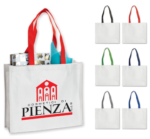 BORSA BIANCA TNT CM.40x35x12 MANICI COLORATI LUNGHI