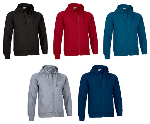 FELPA COLORATA C/CAPPUCCIO E ZIP INTERA 320GR