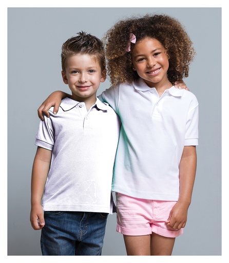 POLO PIQUE' BIMBO MANICA CORTA "JHK" COTONE BIANCO 210GR/MQ