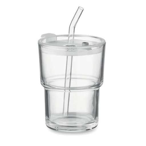 [MG-03265] Bicchiere in vetro con cannucci